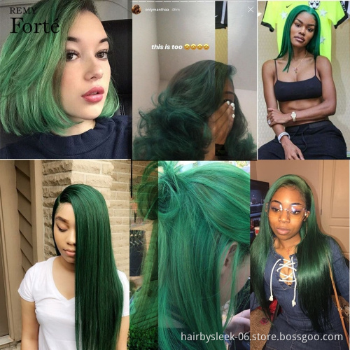 Rebecca Fashion new Green color hair straight weave 8 to 28inches raw brazilian hair bundles wholesale human hair extension